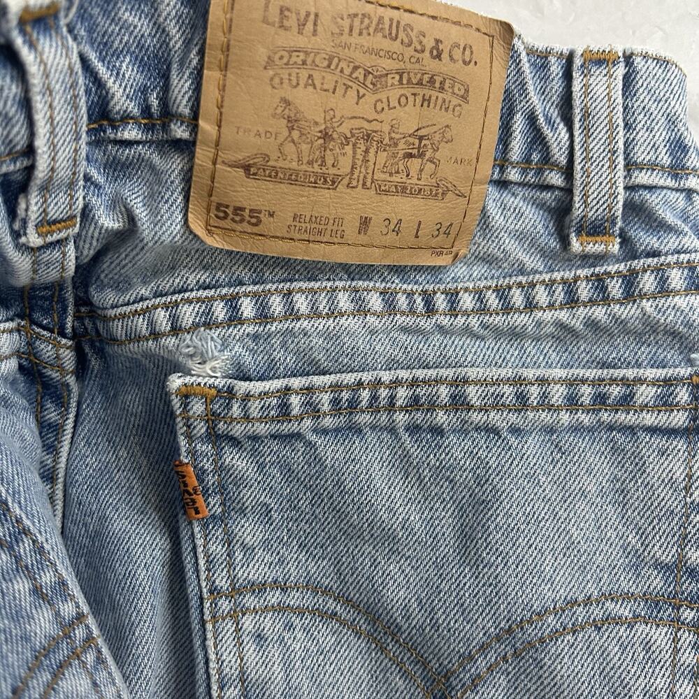 Vintage Levis Jeans Mens 34x34 Blue 555 Relaxed Straight Fit Denim Pants USA 90s - Picture 4 of 10